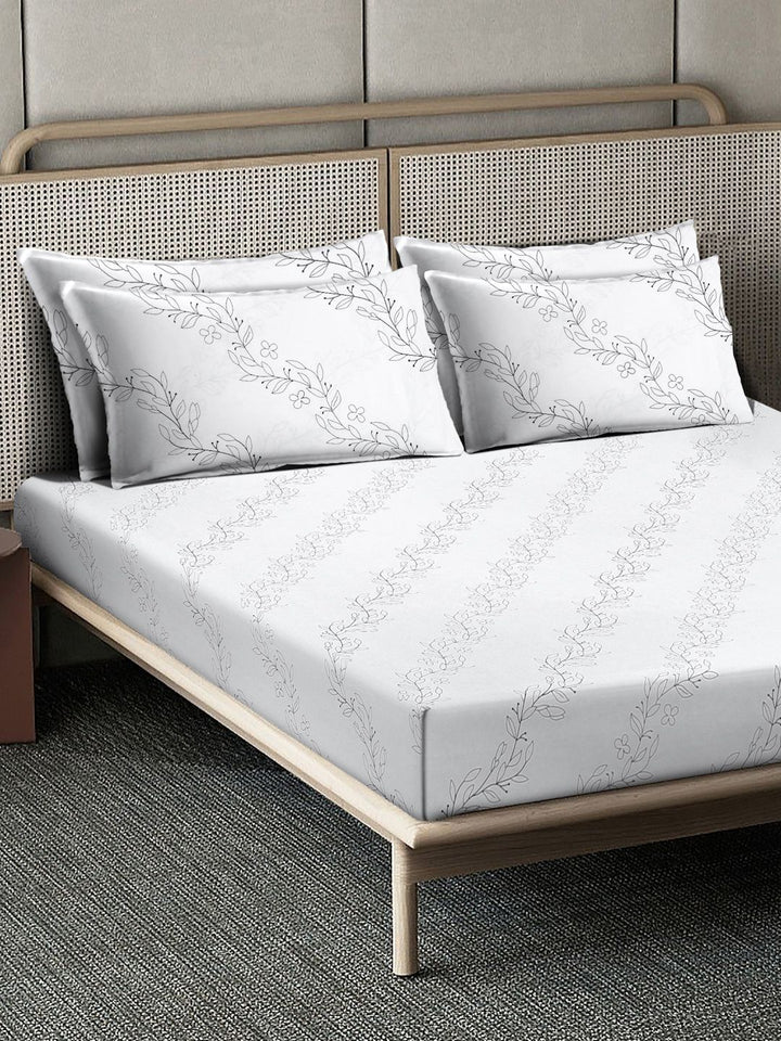 Myntra Elegant Homes White Floral 400 TC Cadar dengan 2 Sarung Bantal