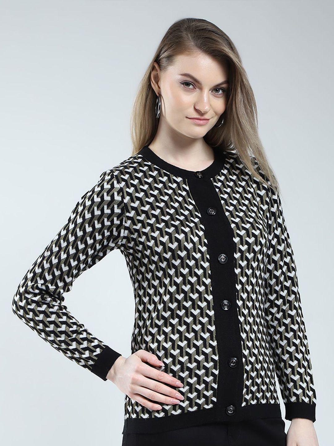 Monte Carlo Women Checked Woollen Cardigan
