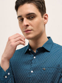 THE BEAR HOUSE Tailored Fit Geometric Printed Pure Cotton Formal Shirt