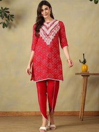 Mamicha Women Ethnic Motifs Printed Regular Thread Work Kurti with Dhoti Pants