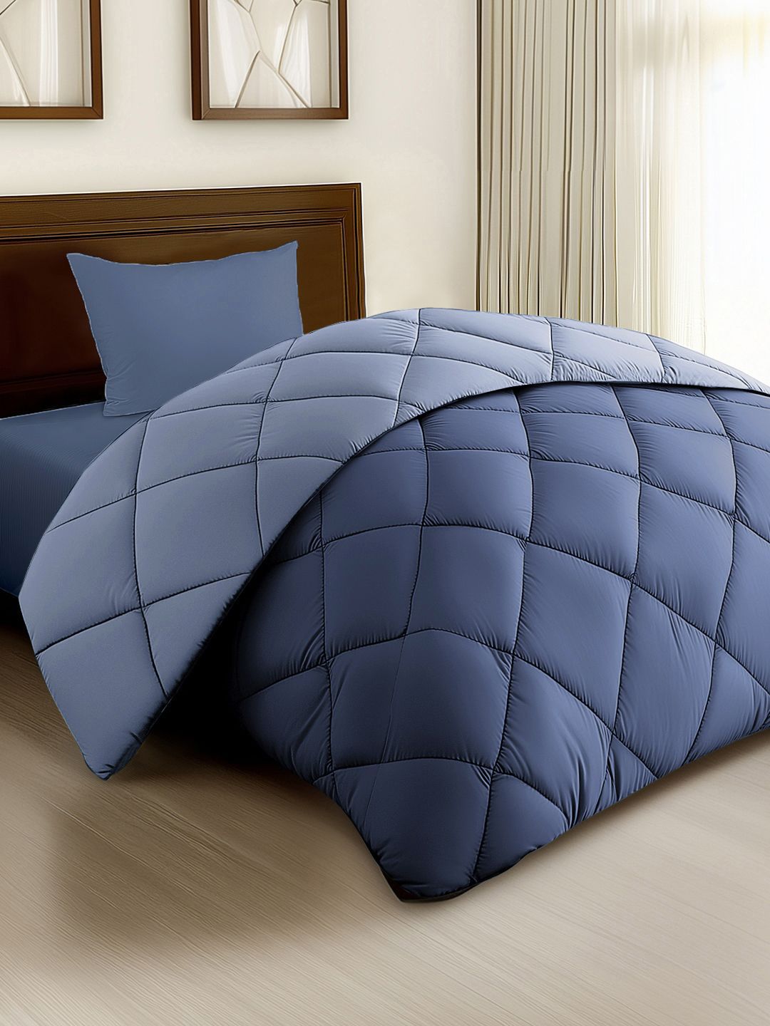Story@home Lavender & Blue Solid Reversible 240 GSM Heavy Winter Single Bed Comforter