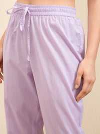 Vishudh Lavender Embroidered Pure Cotton Straight Kurta With Trousers & Dupatta
