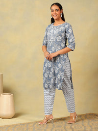 Mamicha Women Floral Printed Regular Mirror Work Pure Cotton Kurta with Trousers & With Dupatta
