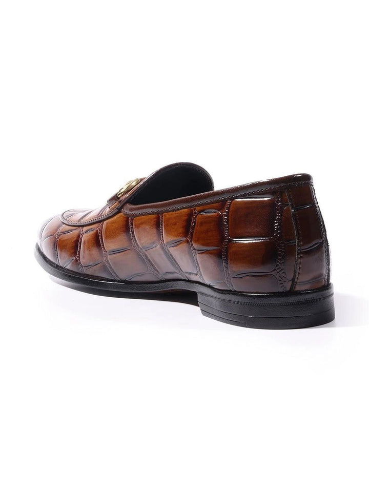 MONKSTORY Burnish Tan Horsebit Smart Croc-Effect Slip-Ons