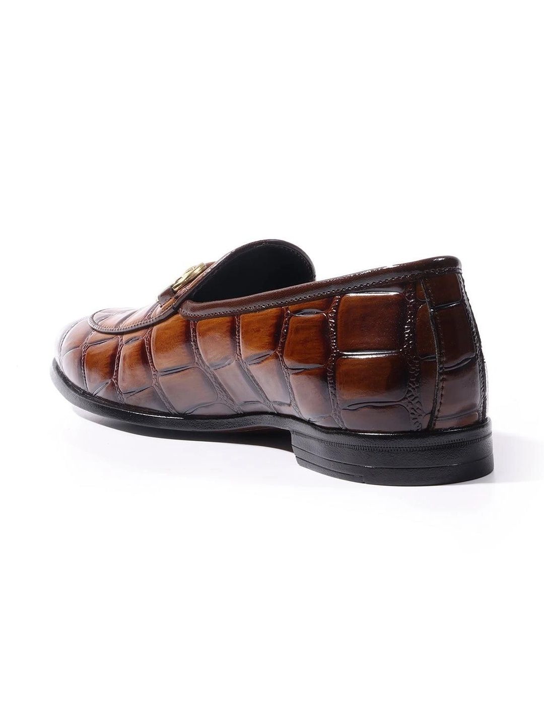 MONKSTORY Burnish Tan Horsebit Smart Croc-Effect Slip-Ons