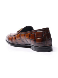 MONKSTORY Burnish Tan Horsebit Smart Croc-Effect Slip-Ons