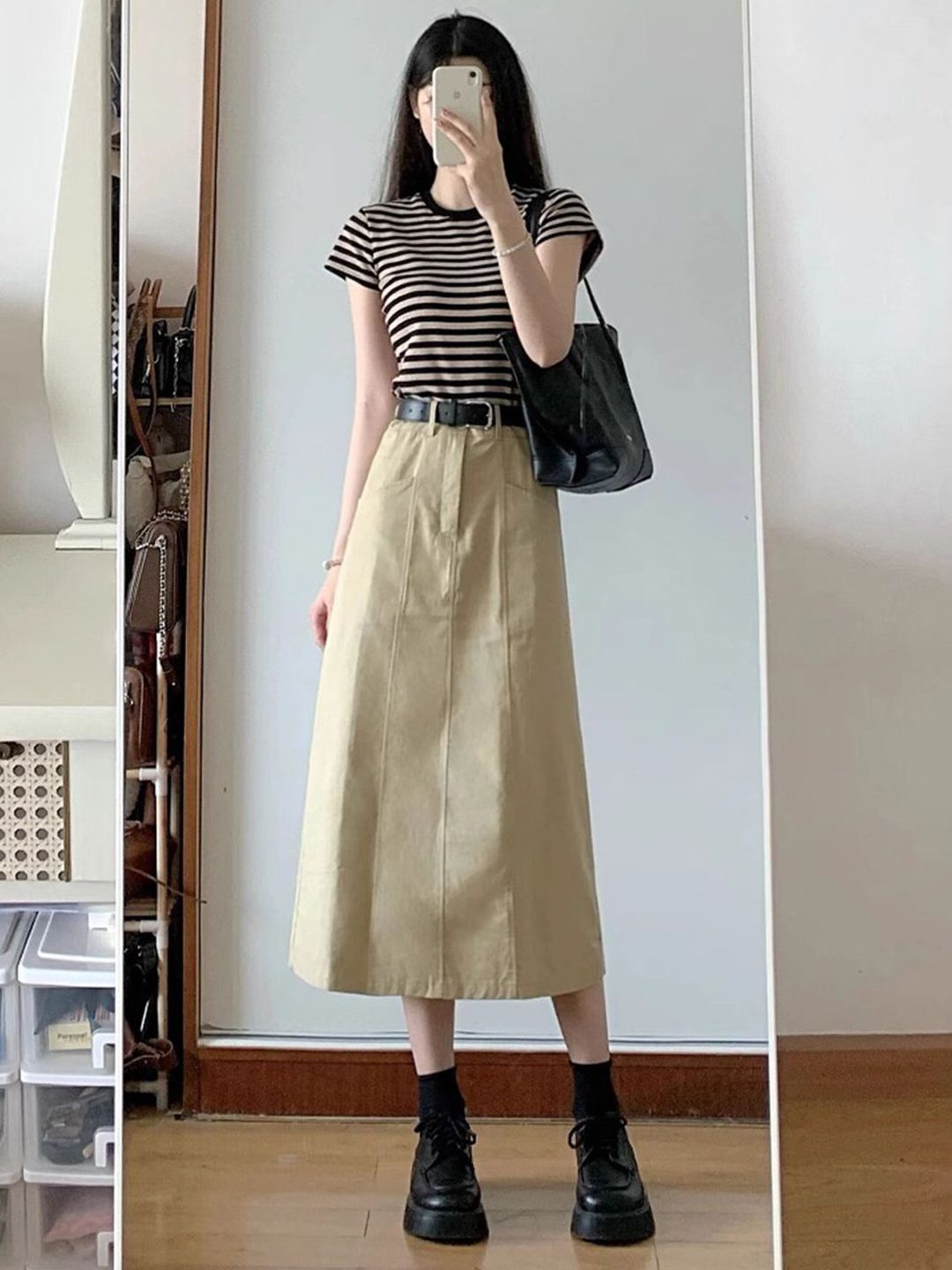 DressBerry Striped Round Neck T-shirt With Skirt Co-Ords