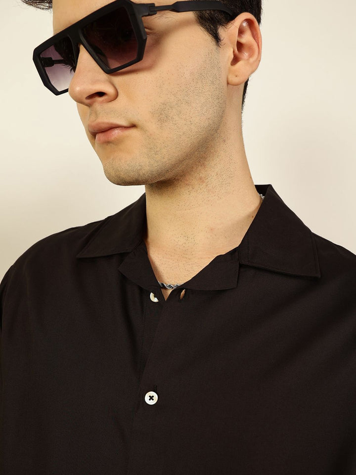 Thomas Scott Men Premium Cuban Collar Solid Oversized Casual Shirt