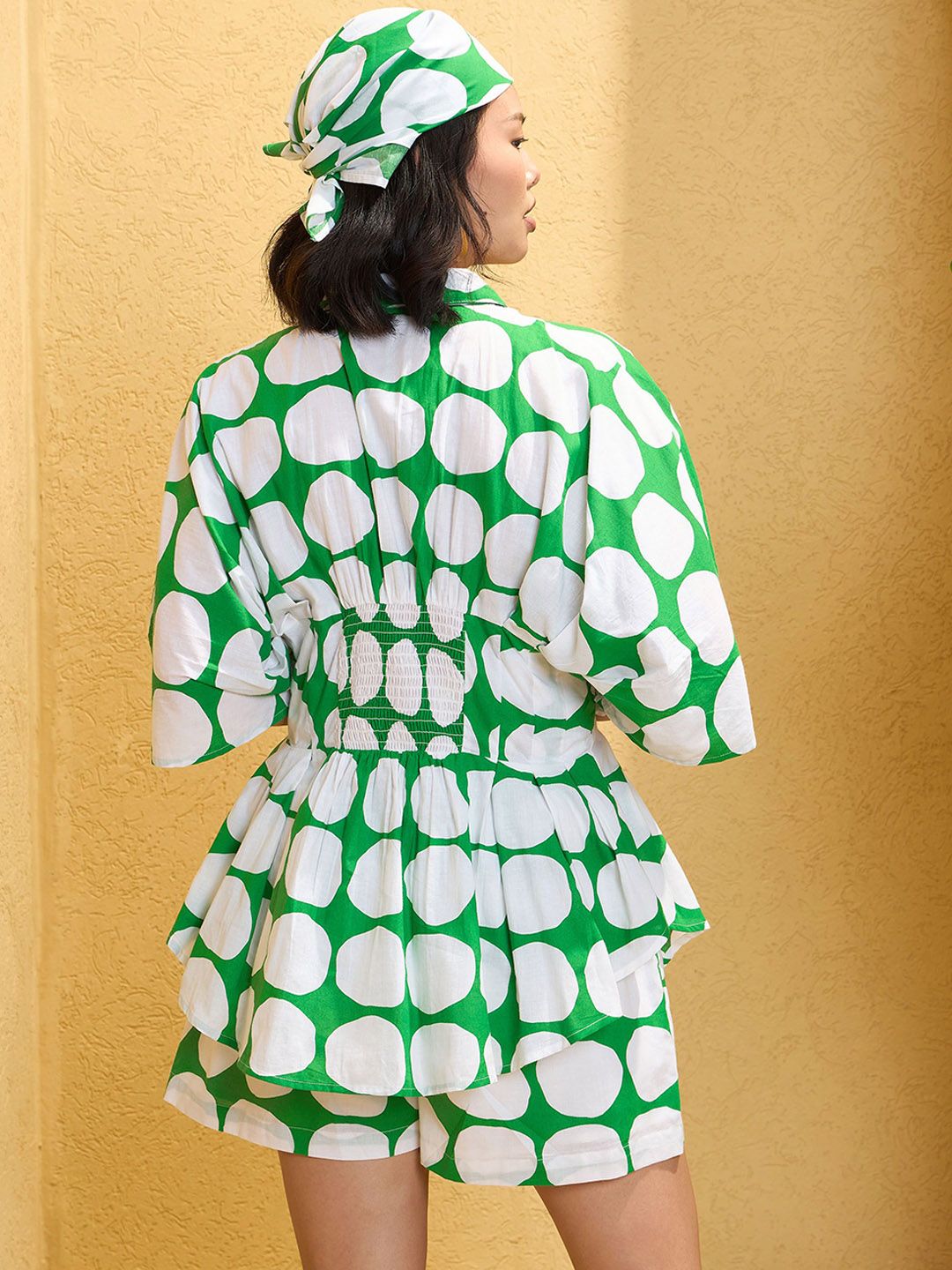 Pink Paprika oleh Sassafras Polka Dot Dicetak Baju Kolar Kapas Tulen dengan Seluar pendek