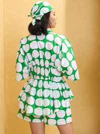 Pink Paprika oleh Sassafras Polka Dot Dicetak Baju Kolar Kapas Tulen dengan Seluar pendek