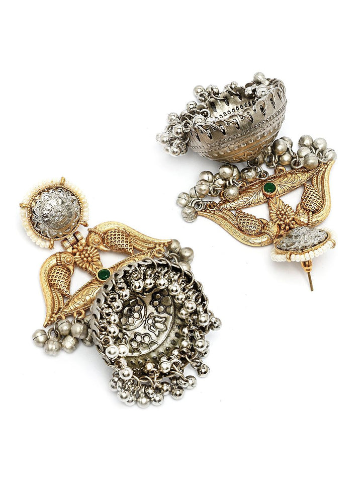 Karatcart Gold-Plated Dome berbentuk Kundan Kundan Studded & Beaded Bird Motif Jhumkas