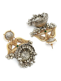 Karatcart Gold-Plated Dome berbentuk Kundan Kundan Studded & Beaded Bird Motif Jhumkas
