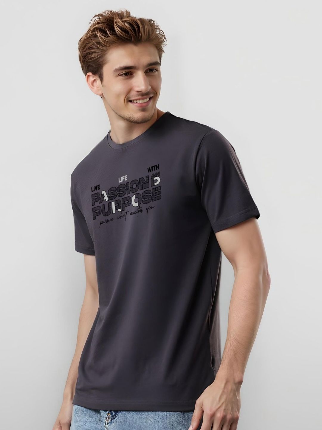 ADRO Typography Printed Round Neck Cotton T-shirt