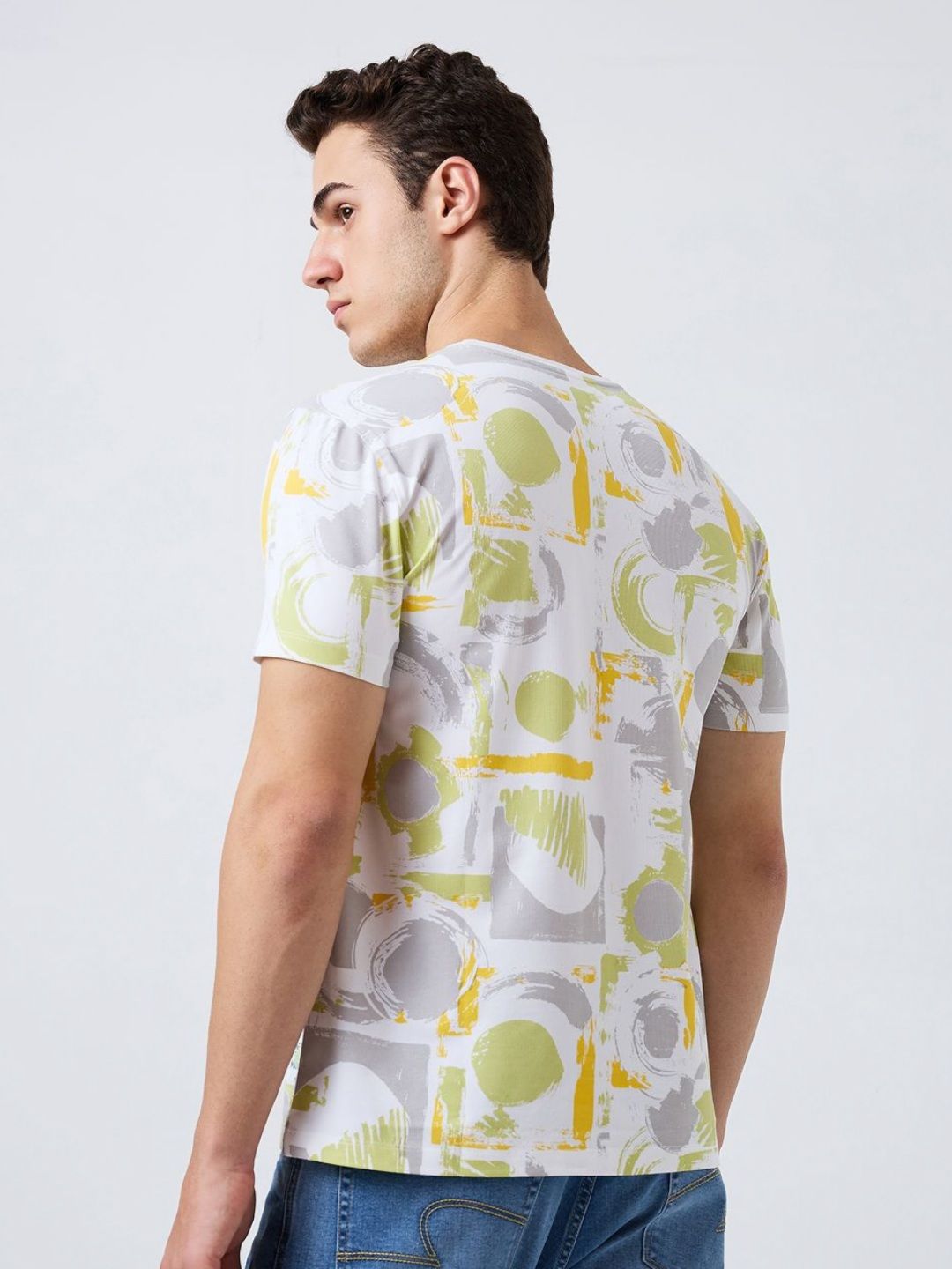 SPYKAR Men Abstract Printed Round Neck Cotton Slim Fit T-shirt