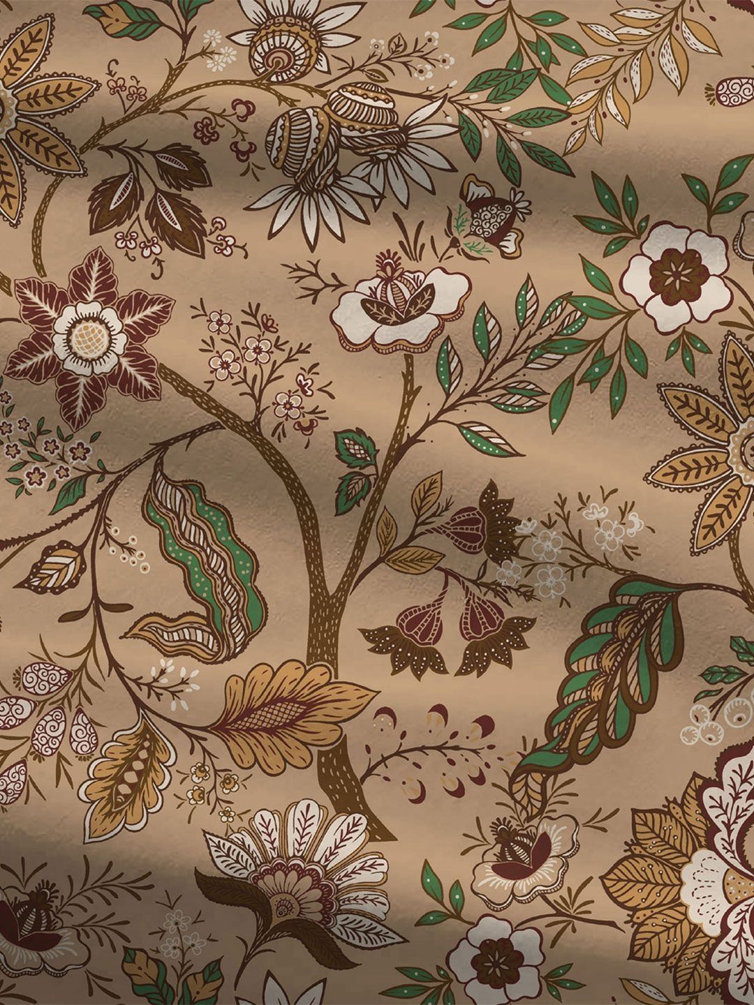 MYTRIDENT Chintz Brown Celebration Flat 144TC Queen Pure Cotton Bedsheet Set