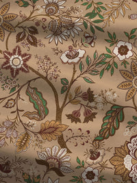 MYTRIDENT Chintz Brown Celebration Flat 144TC Queen Pure Cotton Bedsheet Set