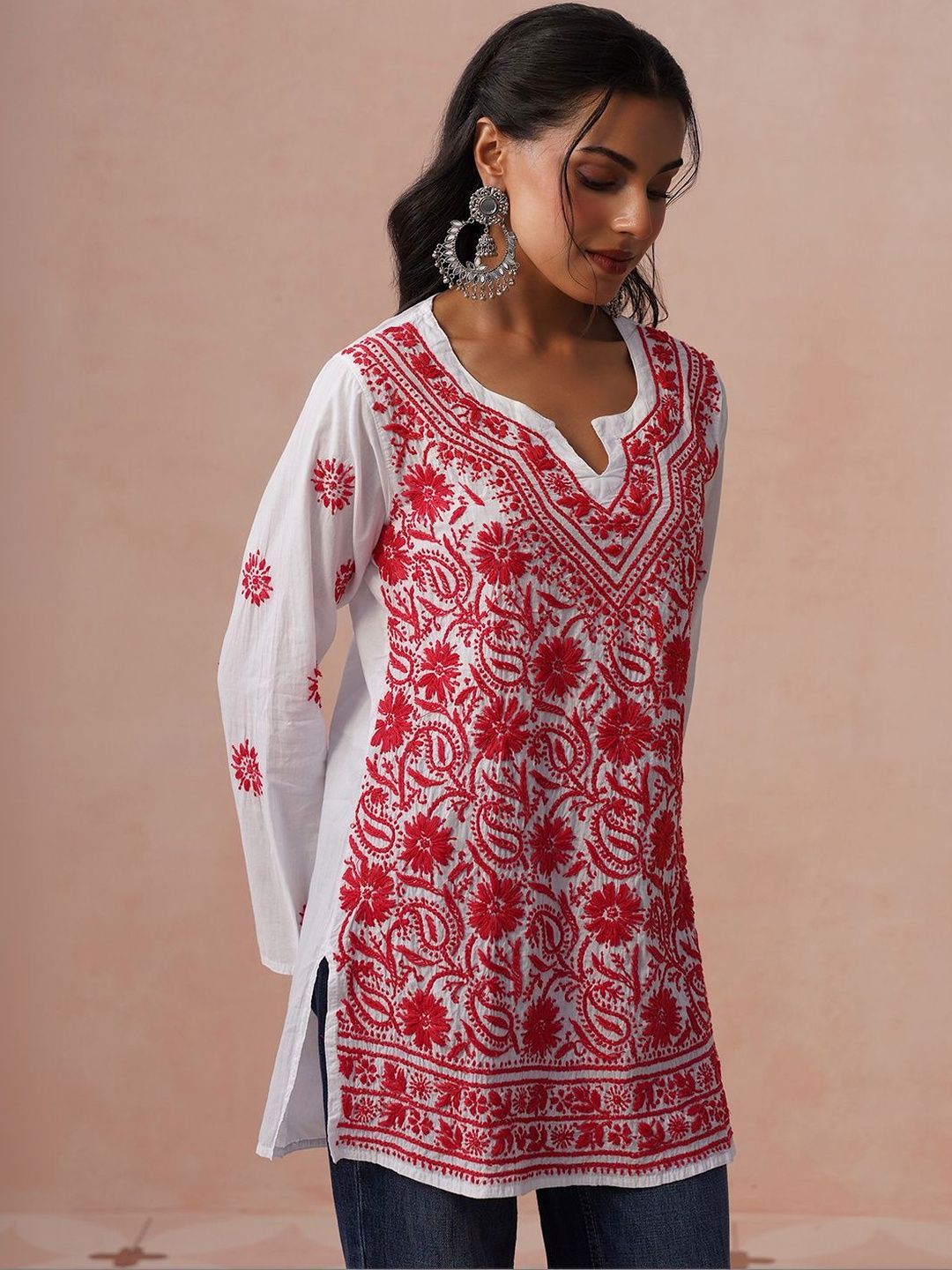 Rumah Wanita Chikankari Kurta Chikankari Sulaman Bunga