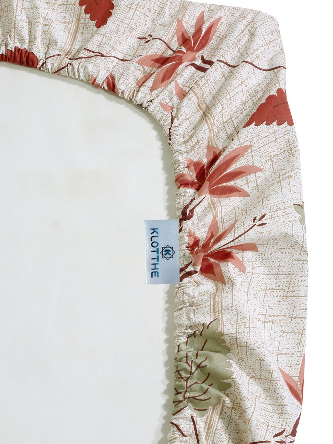 KLOTTHE Beige Floral Printed Fitted 400 TC Cotton King Bedsheet & 2 Pillow Covers