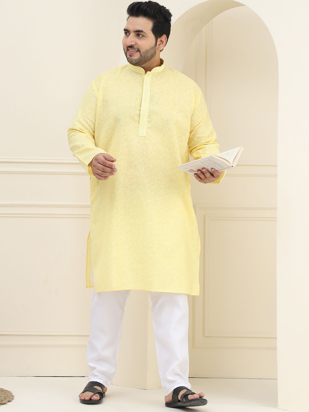 SOJANYA PLUS Mandarin Collar Neck Long Sleeves Pure Cotton Straight Kurta