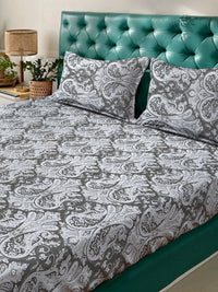 Myntra Elegant Homes Olive Green & Grey Floral 400 TC Bedsheet with 2 Pillow Covers