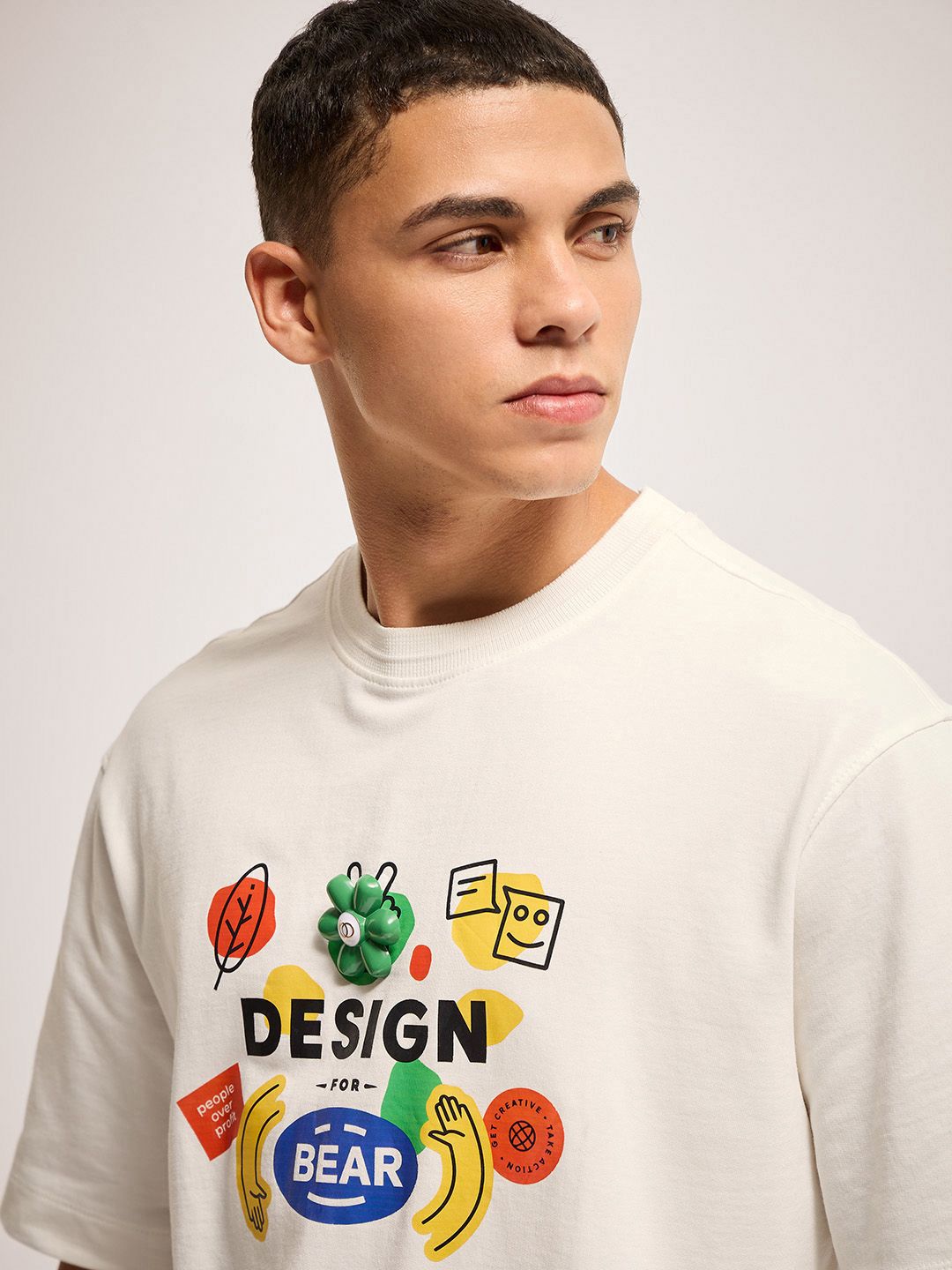 THE BEAR HOUSE Men Graphic Printed Round Neck Cotton Oversized T-shirt