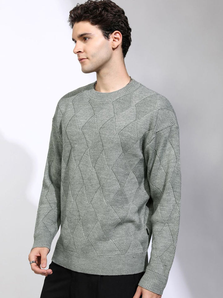 HIGHLANDER Men Self Design Round Neck Long Sleeves Pullover Sweaters