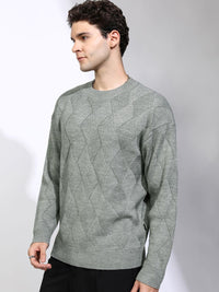 HIGHLANDER Men Self Design Round Neck Long Sleeves Pullover Sweaters