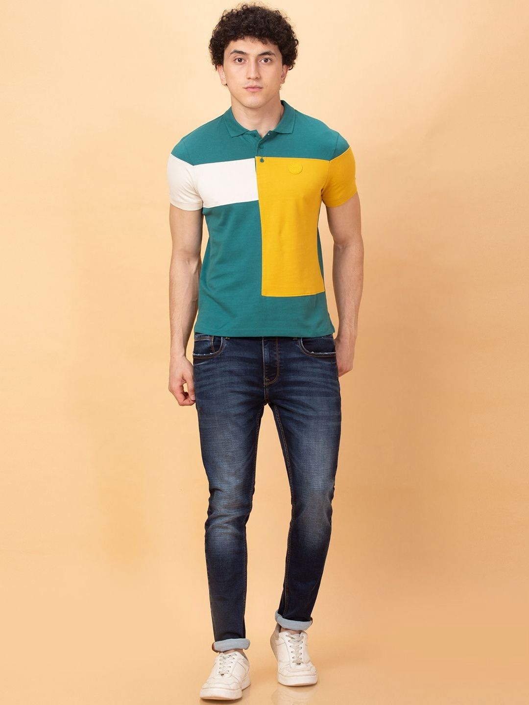 Being Human Men Colourblocked Polo Collar Pure Cotton Applique T-shirt