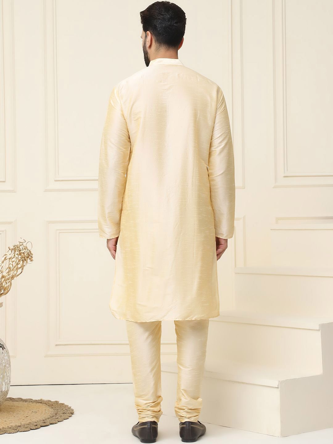 SOJANYA Mandarin Collar Dupion Silk Straight Kurta with Churidar