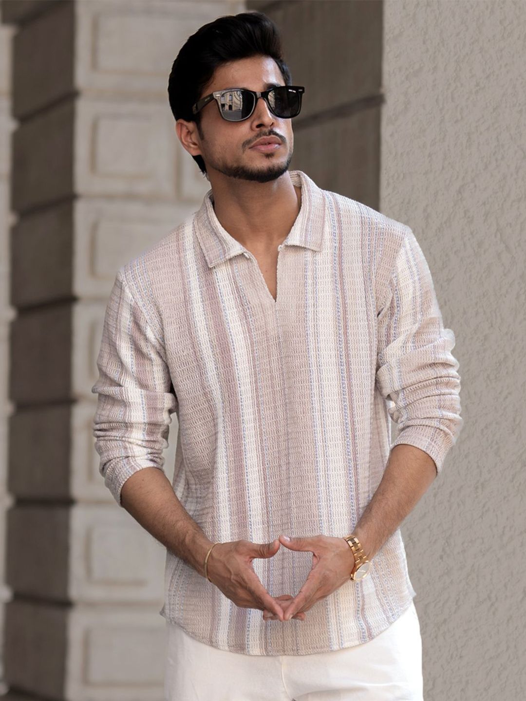 Powerlook Men Striped Polo Collar T-shirt
