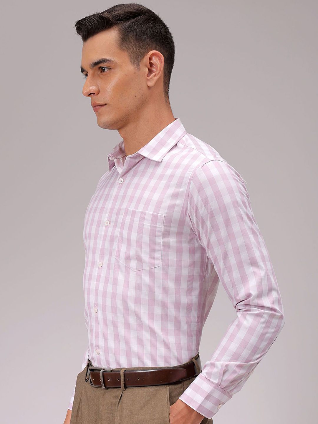 The Indian Garage Co. X Luxe Men Cutaway Collar Checked Slim Fit Formal Shirt