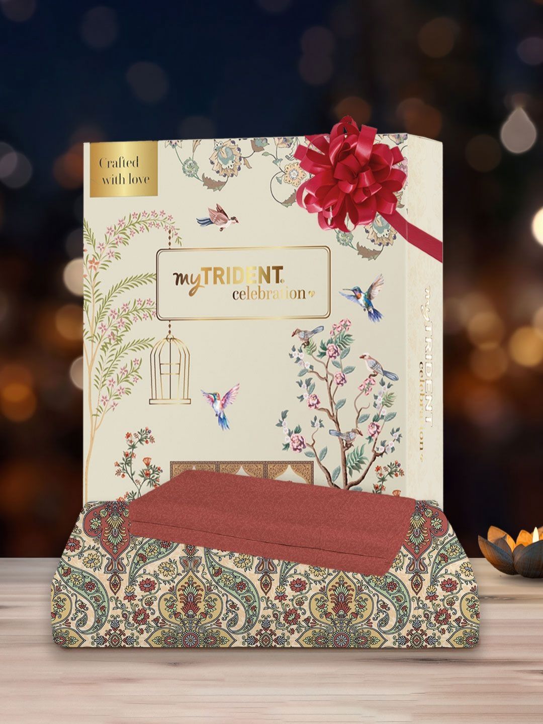 TRIDENT Feza Beige Celebration Flat 144TC Queen Pure Cotton Bedsheet Set