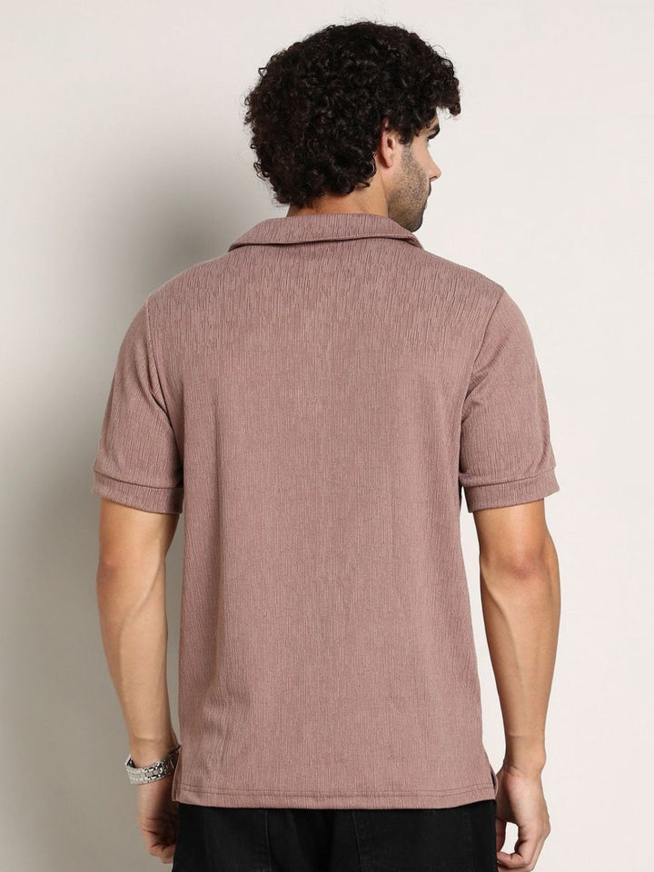 Campus Sutra Men Self Design Polo Collar Cotton T-shirt
