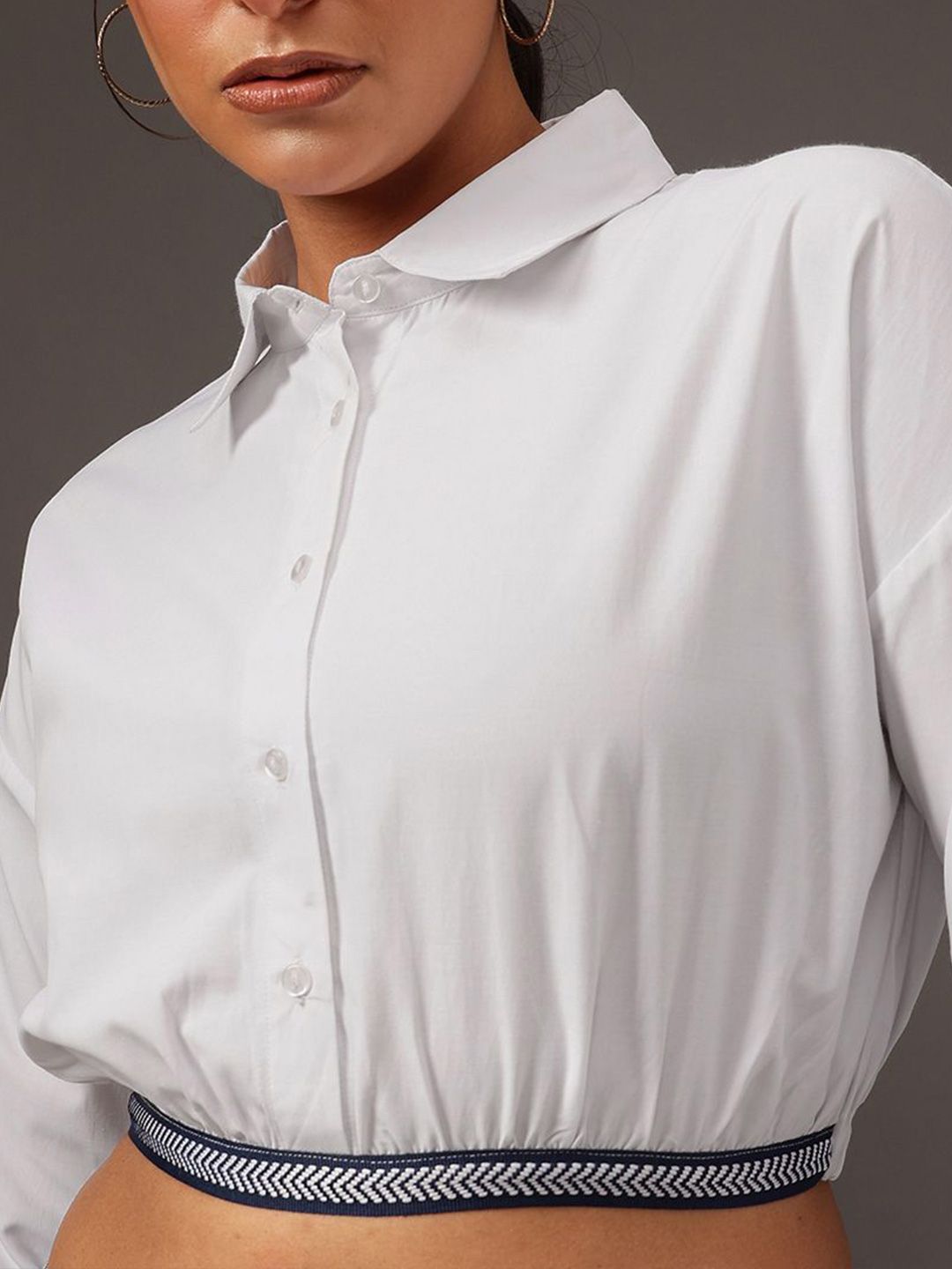 STREET 9 Women Edgy Spread Collar Solid Cotton Casual Shirt