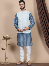 Anouk Teal Blue Ethnic Motifs Printed Straight Kurta with Churidar