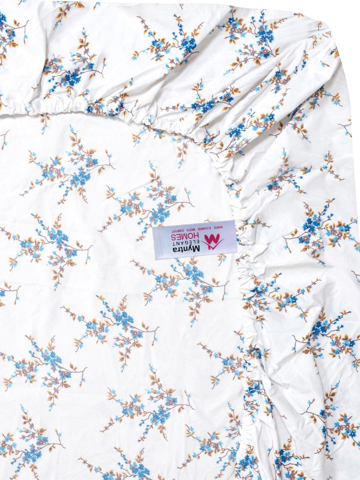 Myntra Elegant Homes White & Blue Floral 300 TC King Bedsheet with 2 Pillow Covers