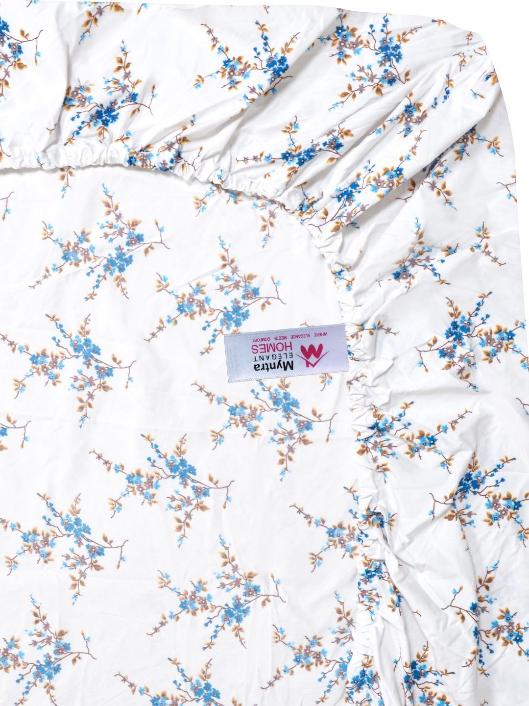 Myntra Elegant Homes White & Blue Floral 300 TC King Bedsheet with 2 Pillow Covers