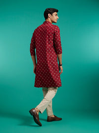 Diwas oleh Manyavar Ethnic Motifs dicetak leher kolar mandarin biasa Kurta kapas tulen