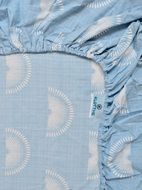 Blue & Cream-Coloured Printed 300 TC Single Bedsheet With Pillow Cover