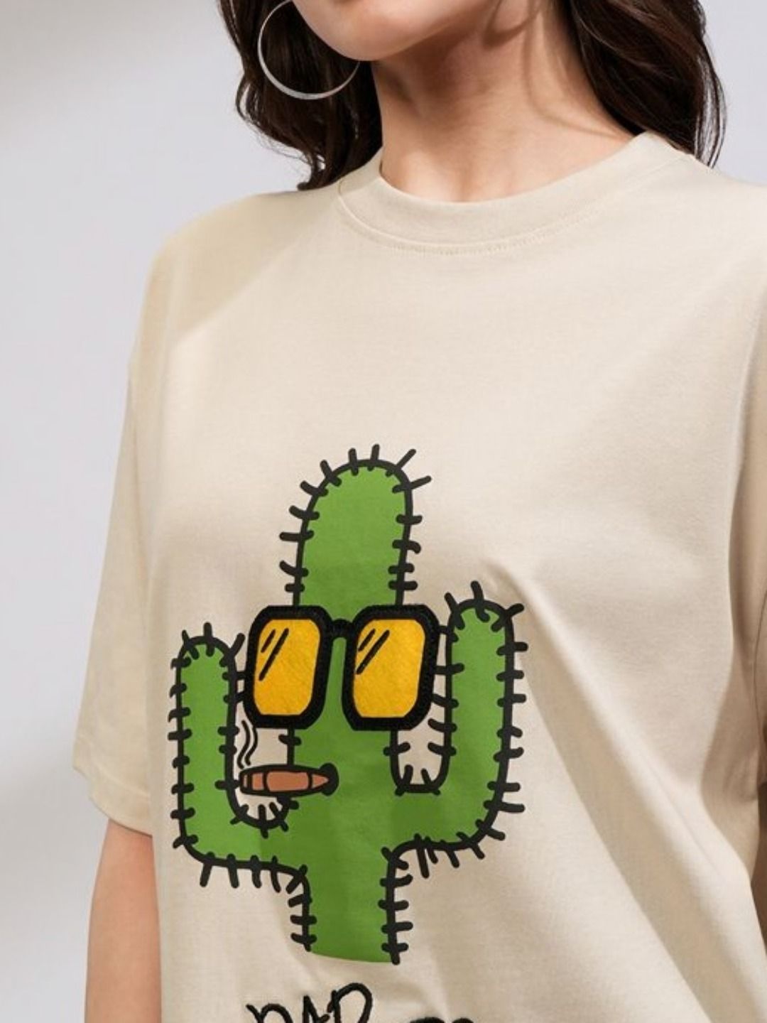 Street By Tokyo Talkies Women Solid Oversized Fit Chest Print T-Shirt