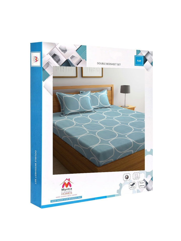 Myntra Elegant Homes Biru & Merah Jambu Bercetak Set Cadar King 300 TC 2.50 m x 2.20m