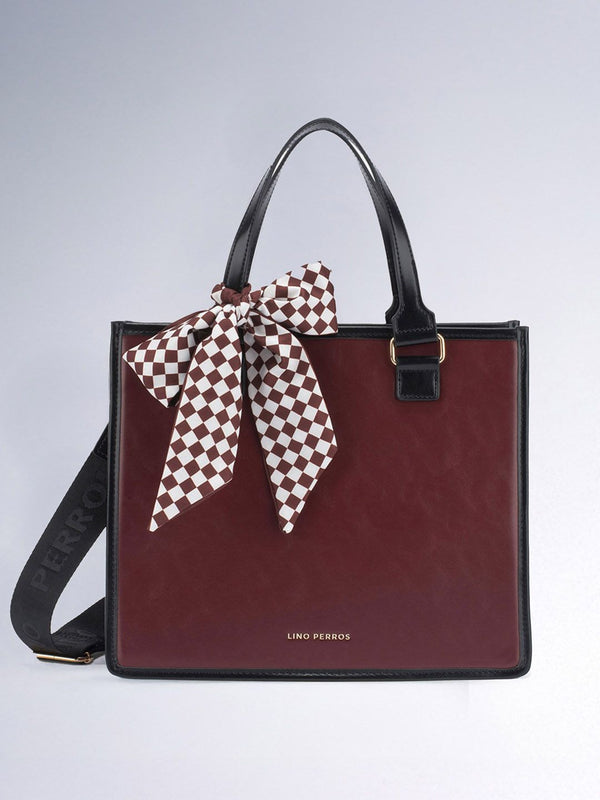 Lino Perros Checked Oversized Structured Tote Bag With Bow Detail