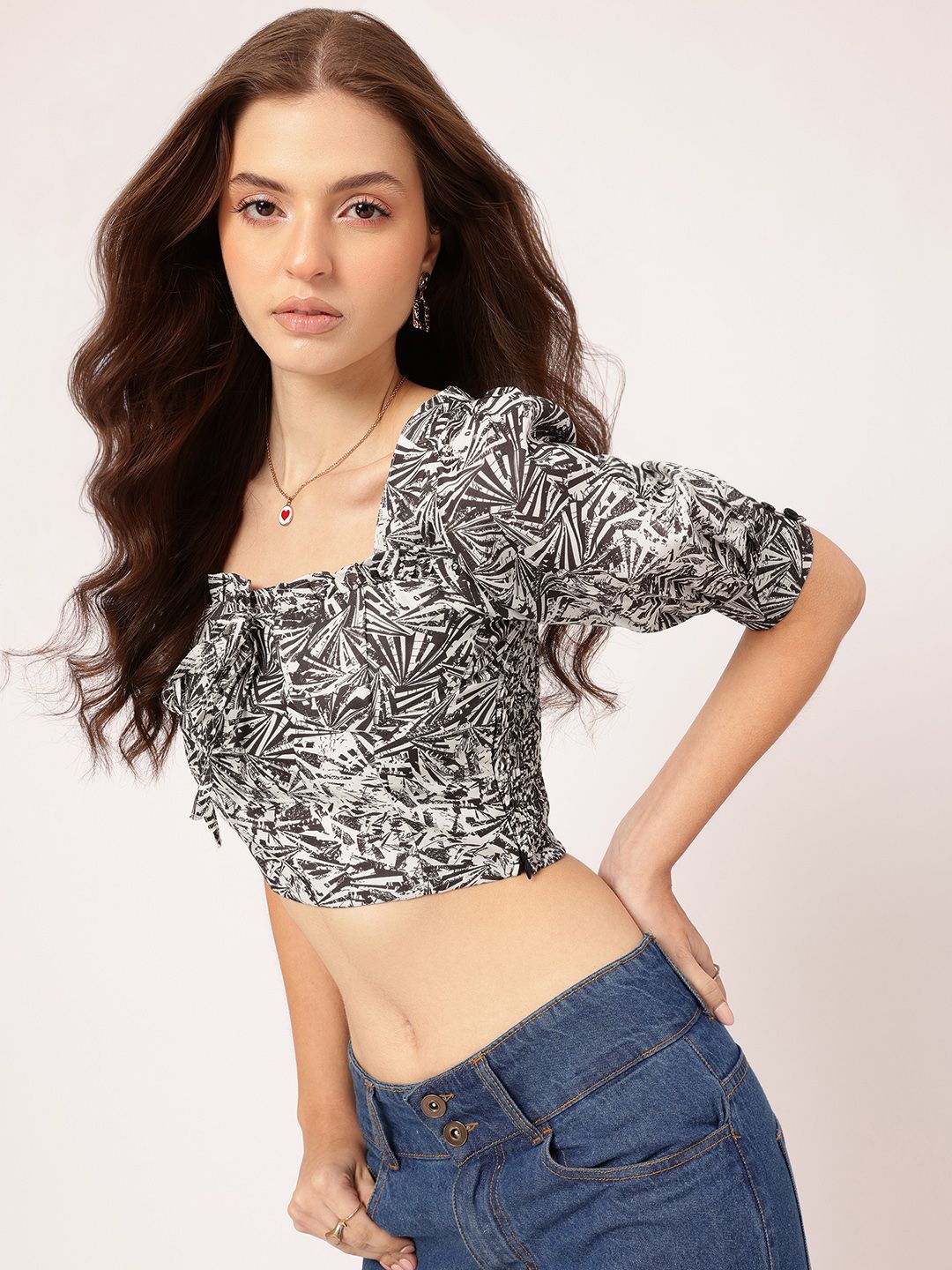 DressBerry Ruffle Dreams Printed Crop Top