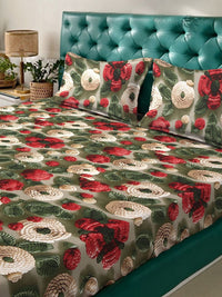 KLOTTHE Green Floral Printed Flat 300 TC King 7D Cadar Dengan 2 Sarung Bantal