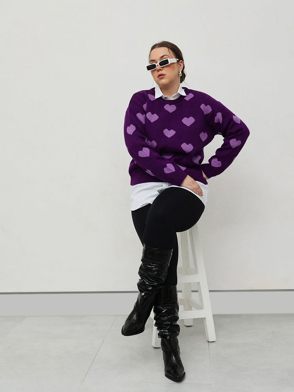 Wanita jalanan curvy ditambah saiz bercetak pullover