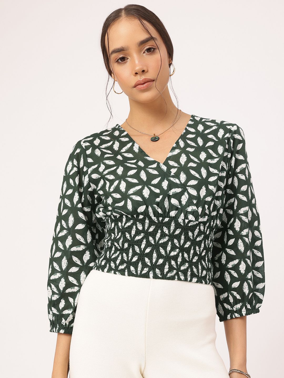 DressBerry Prints Wrap-Style Smocked Blouson Top