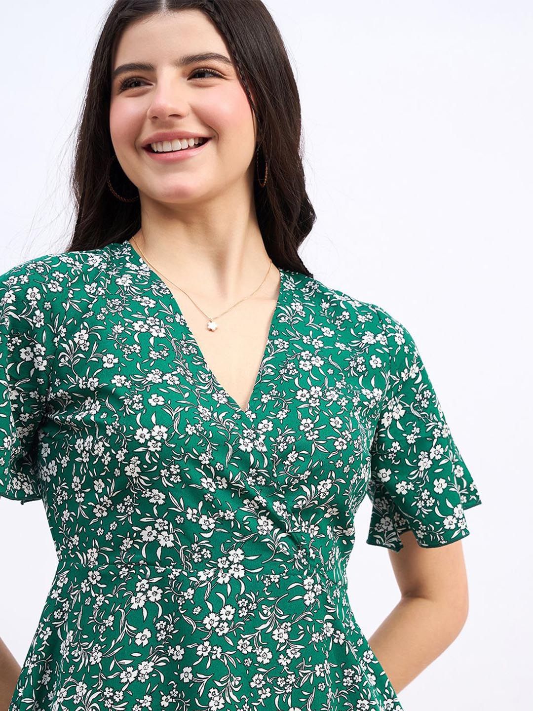 Berrylush Floral Print Ruffled A-Line Mini Dress