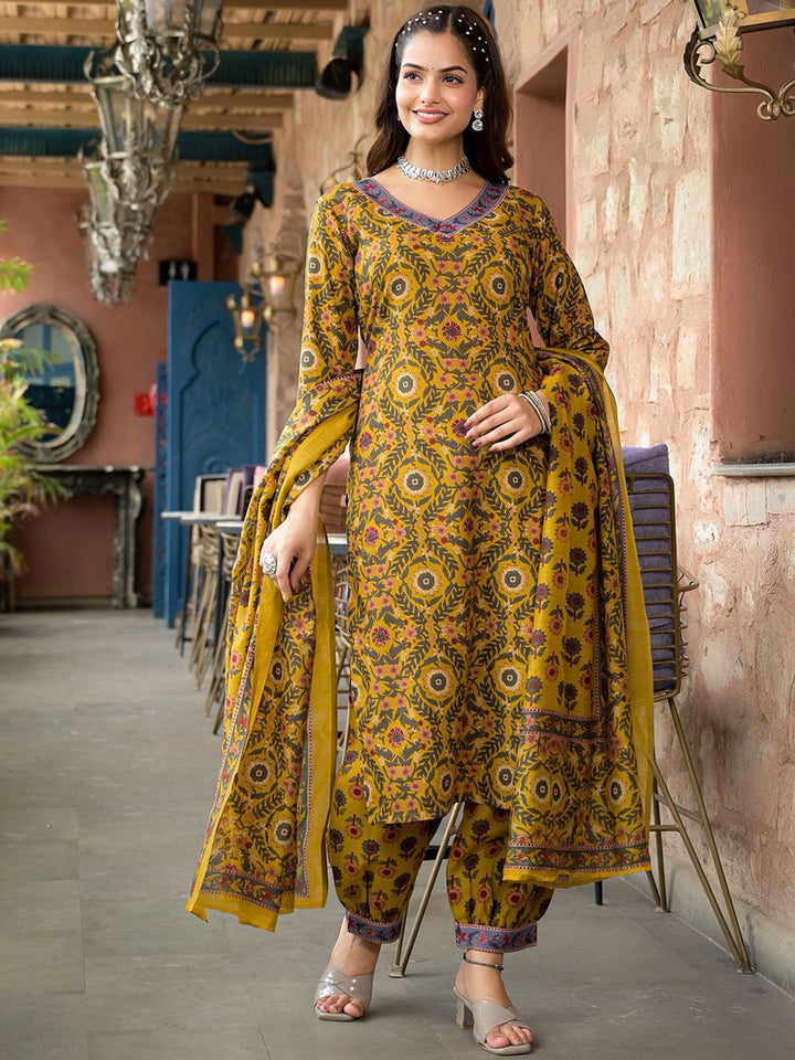 KALINI Floral Printed Straight Kurta with Salwar & Dupatta