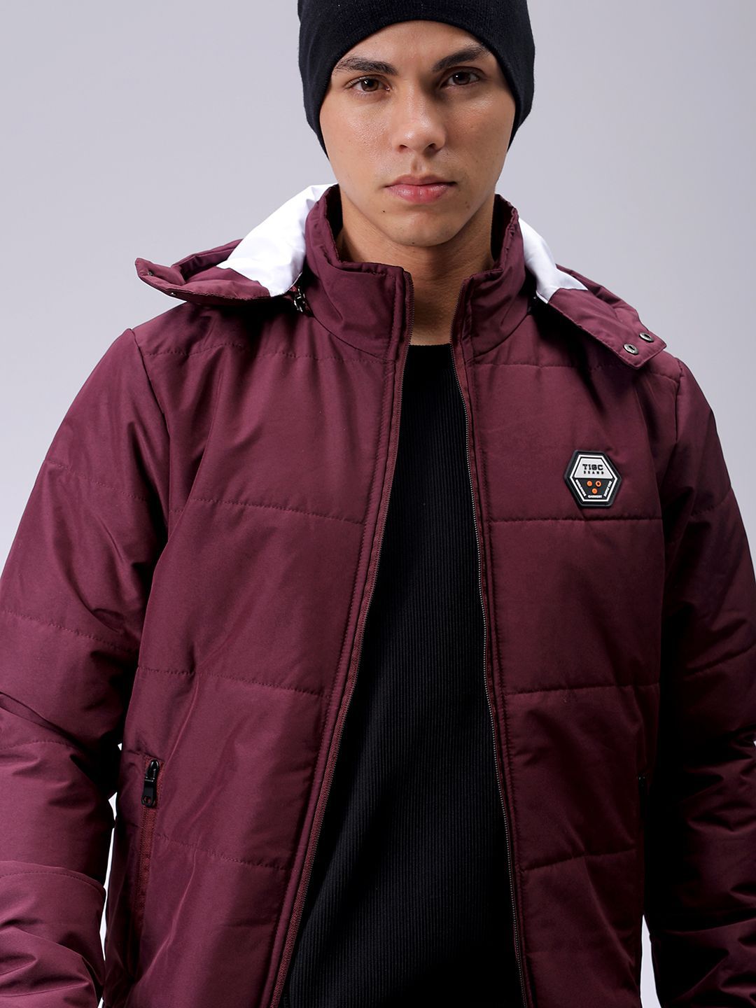 The Indian Garage Co Men Slim Fit Zip-Front PufferJacket with Detachable Hood