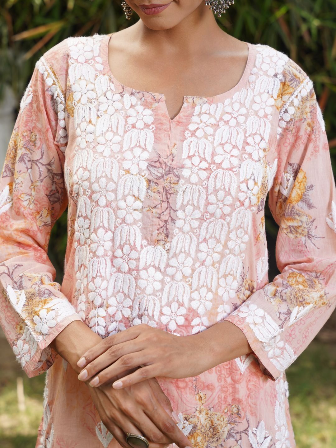 House of Chikankari Women Floral Printed Thread Work Indie Prints Kurta